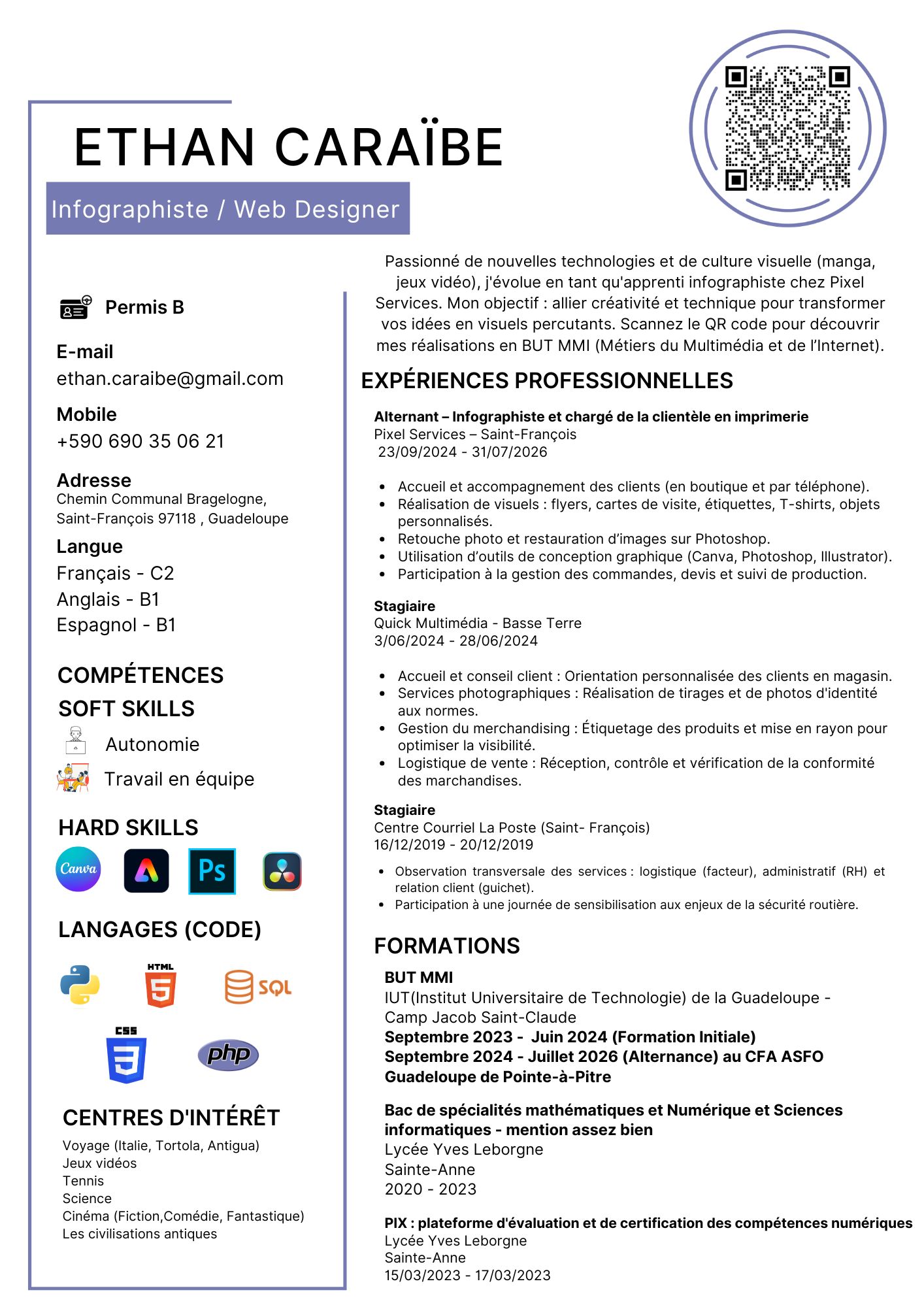 Aperçu CV Ethan Caraïbe